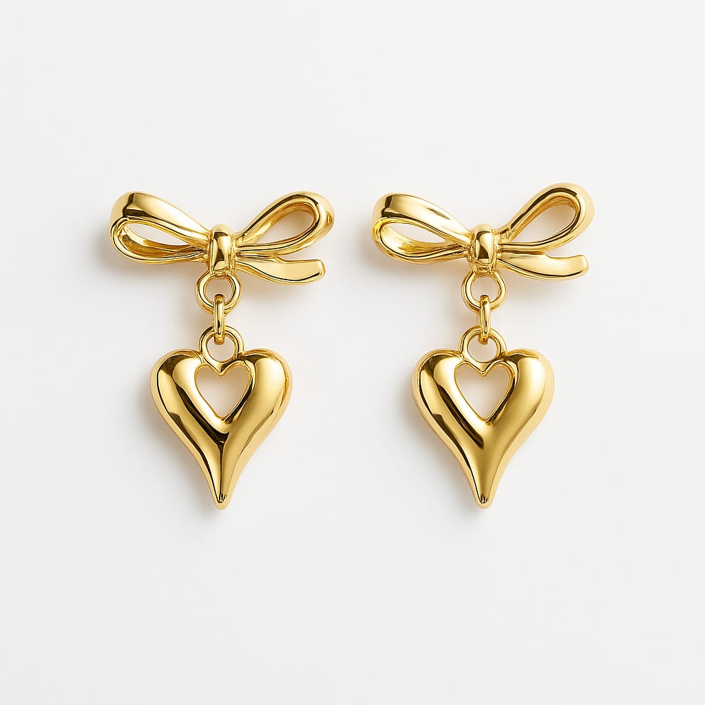 Bow-Heart Gold plated Earrings